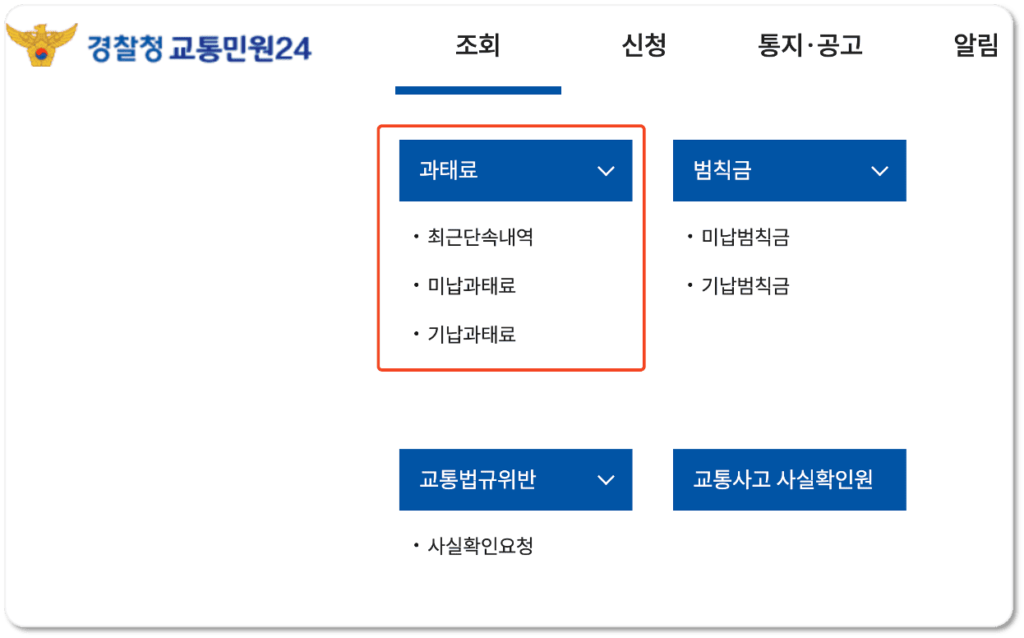 신호위반 과태료 조회 방법