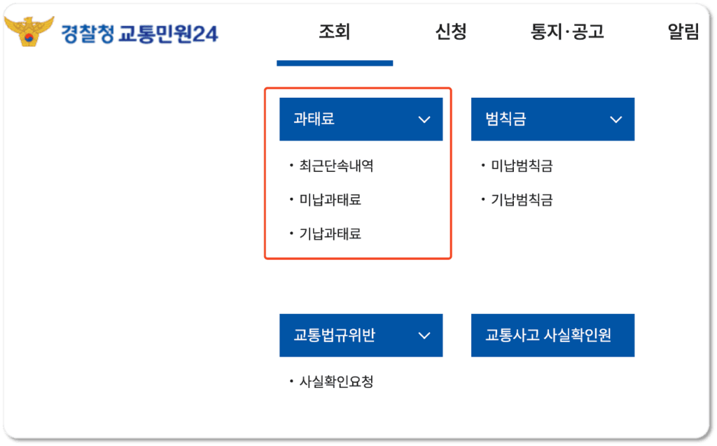 신호위반 과태료 조회 방법